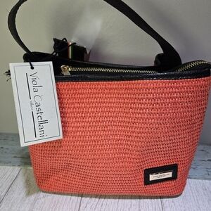 NWT Viola Castellani Orange Black Trim Nero HAND Bag Made in ITALY multi Pockets